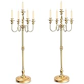 Floor Candelabra Tall 5 Arms Candle Holders for Wedding Centerpiece, 48" Gold Metal Candlestick for Taper Candle and Floral Centerpiece Stand Wedding Event Aisle Party