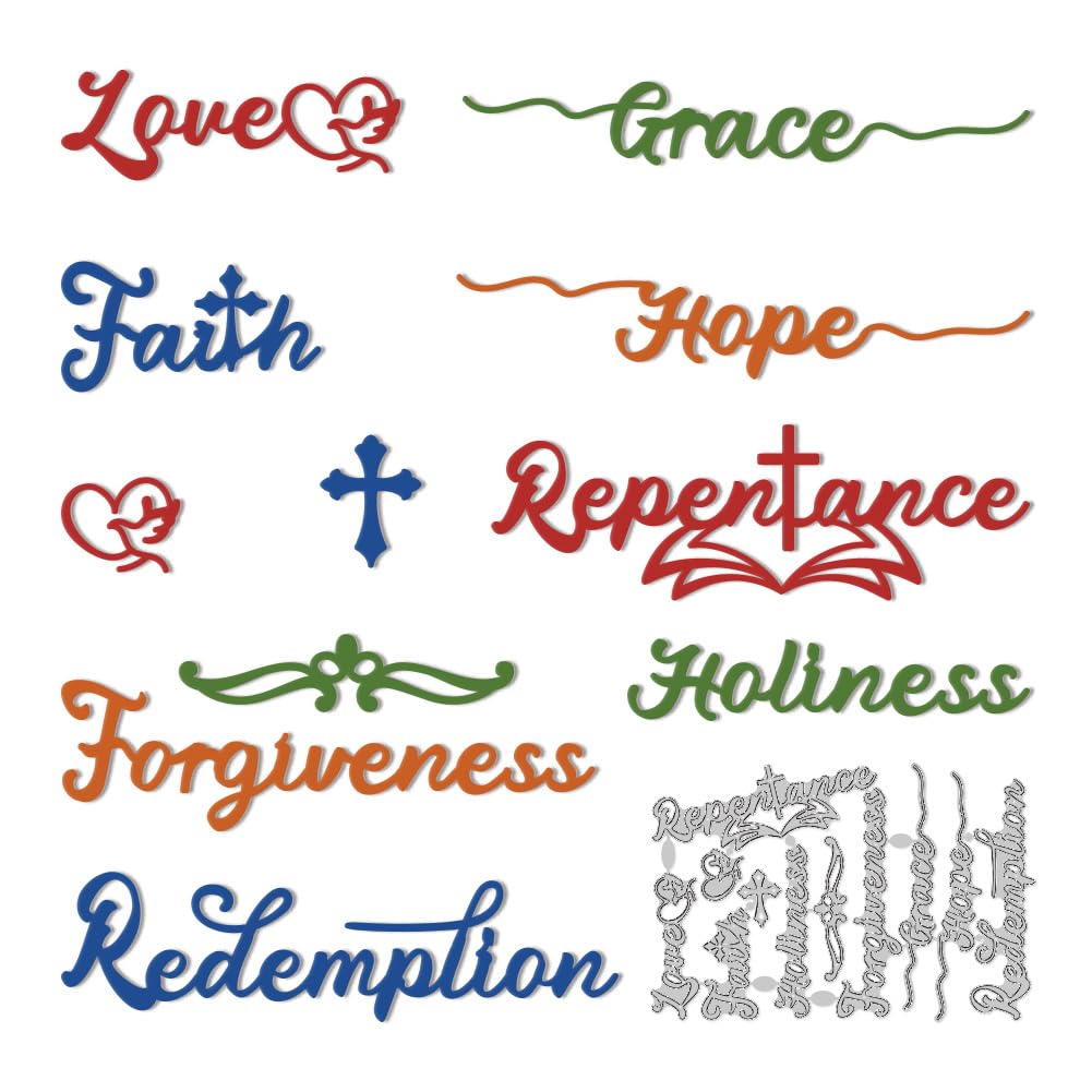 DELORIGIN Bible Theme Word Cutting Dies Biblical Cross Letter Card Making Die Cuts Carbon Steel Stencils Scrapbooking Embossing Template Dies for DIY Craft Album Easter Festival Gift Decor