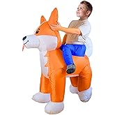 PTS Inflatable Costume Kid, Blow Up Ride On Corgi Dog Costume for Halloween Inflatables Cosplay Party