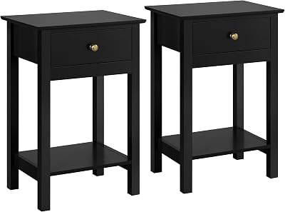 Yaheetech Black Bedside Tables 2pc Nightstand 30x40x61cm with Drawer
