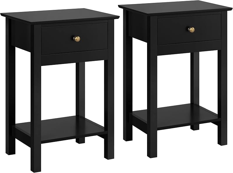 Yaheetech Black Bedside Tables 2pc Nightstand 30x40x61cm with Drawer