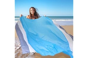 BREENHILL Beach Blanket Sandproof Waterproof, Large Beach Mat Lightweight Portable Quick Drying for Picnic Camping Hiking Travel Beach Accessories (1, BlueWhiteGrey, 83x79 Inches)