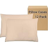 ZPECC Pillow Cases Standard Size Set of 12, 20x26 Envelope Closure Pillowcases, Soft Plain Brushed Microfiber Covers Hypoallergenic Breathable, Beige