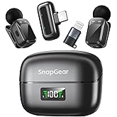 Snapgear Ultra-Light Wireless Microphone for iPhone, 48kHz/24bit, 66ft Range, Includes USB-C & Lightning Receivers for iPhone/Android, 30H Battery for Vlogging, Streaming