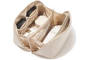 EACHY Travel Makeup Bag, Large Capacity Cosmetic Bags for Women, Waterproof Portable Pouch Open Flat Toiletry Bag