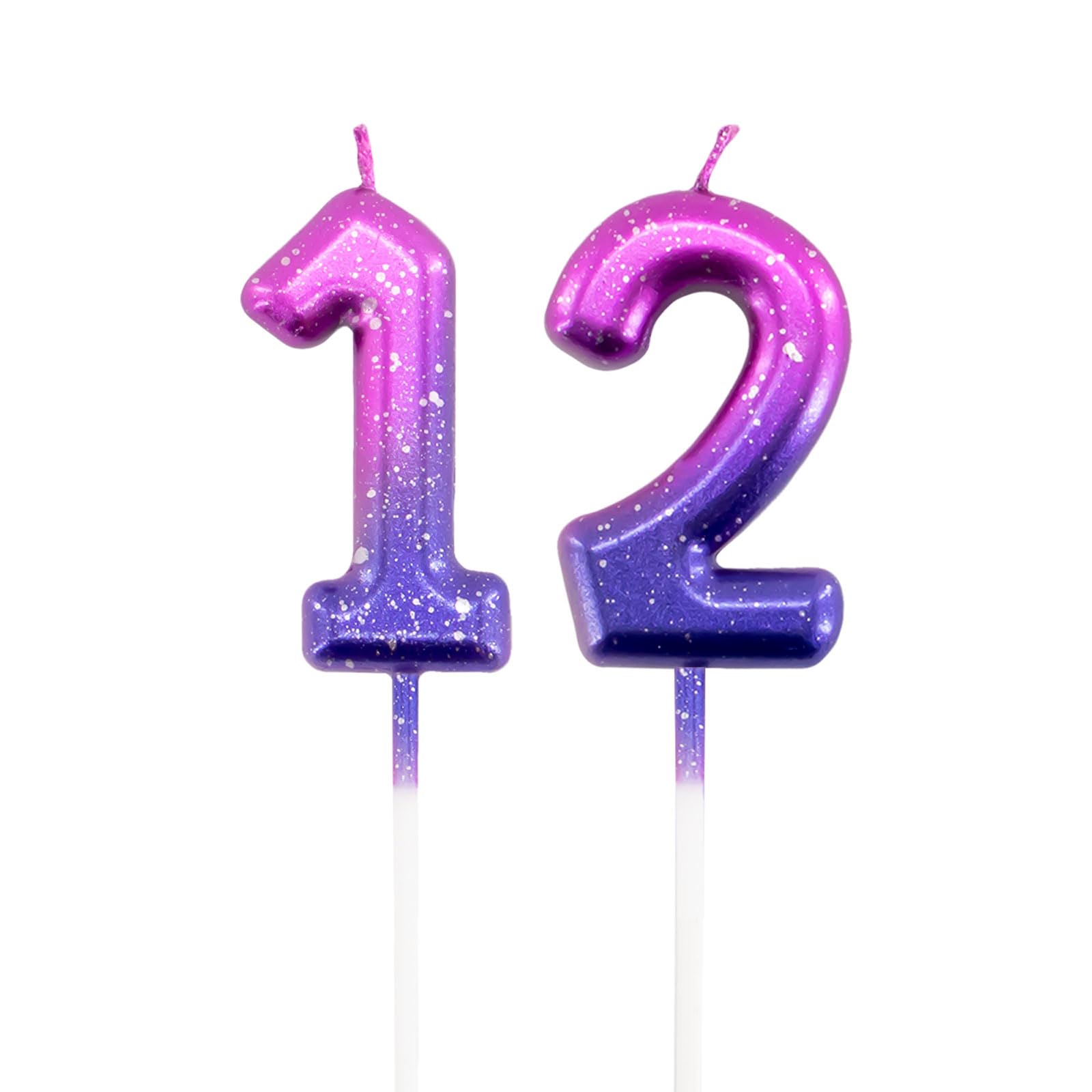 Photo 1 of Purple Birthday Number Candles 12, Glitter Happy Birthday Candles for Cake Topper Decoration for Party Wedding Anniversary Celebration Supplies Girls Boys