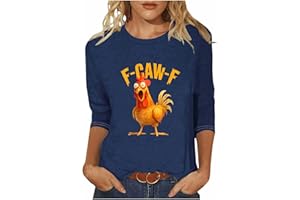 Womens F Caw Chicken Shirts Funny FCaw Crow T Shirts Novelty Gothic Raven Print 3/4 Sleeve Shirt Fall F-caw Tops