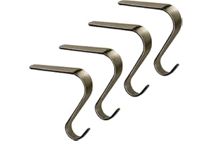 Oyydecor Christmas Stocking Holders for Mantle, Metal Stocking Hooks with Non-Slip Strips Holiday Mantel Garland Clips, Stocking Hangers for Fireplace Home Decor Set of 4 (Brown)