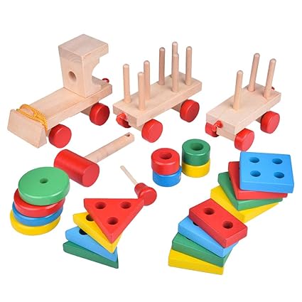  1set Wooden Stacking Toys Train Shape Sorter