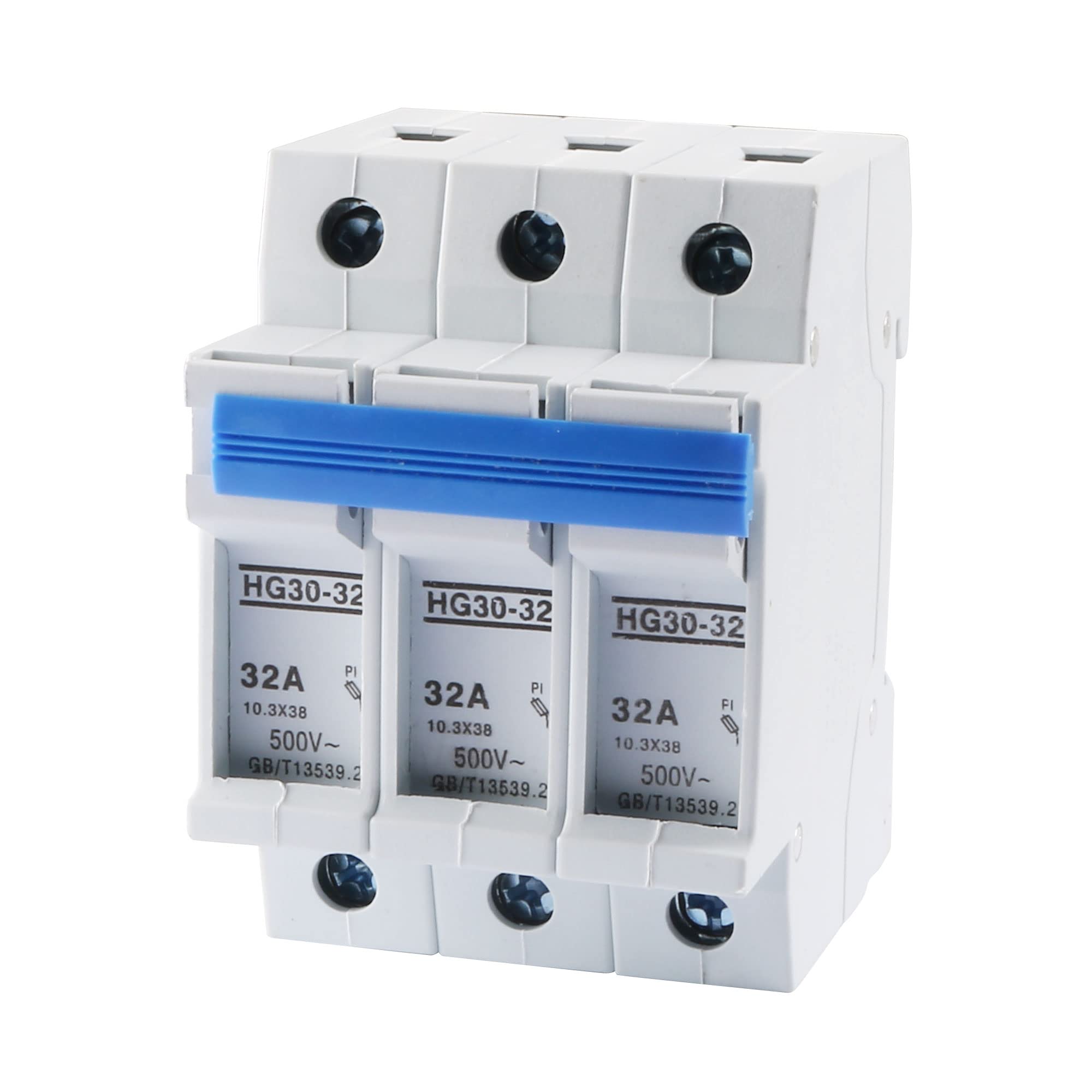 uxcell DIN Rail Mount Fuse Holder 3 Pole HG30-32 10mmx38mm 380V 32A Fuse Included Gray