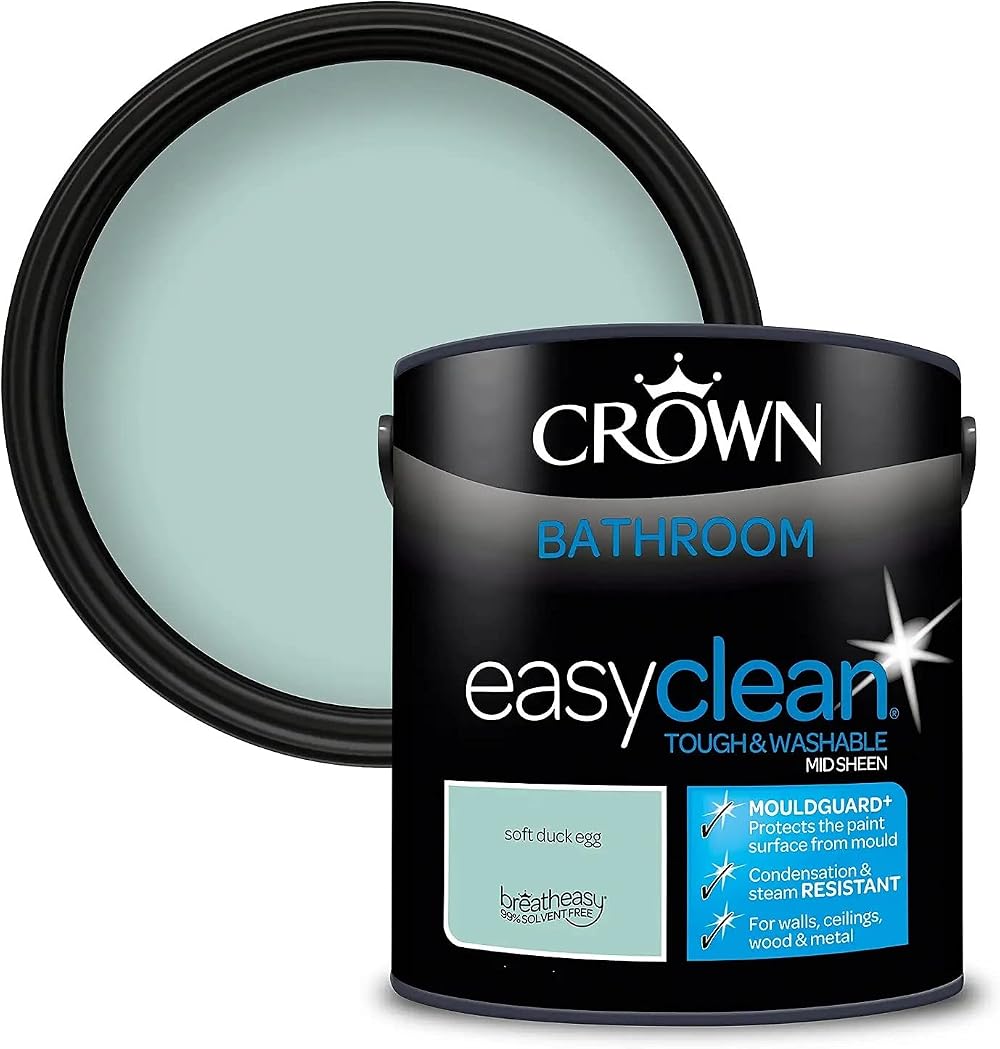 Crown Easyclean 2.5L Mid-Sheen Bathroom Emulsion Paint Mouldguard+ Walls