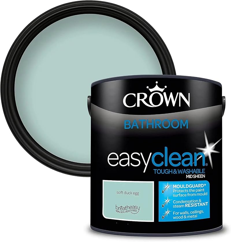 Crown Easyclean 2.5L Mid-Sheen Bathroom Emulsion Paint Mouldguard+ Walls