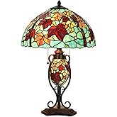 Bieye L10883 Tiffany Style Stained Glass Table Lamp Double Lit for Home Decor 16Wx24H (Maple Leaves)