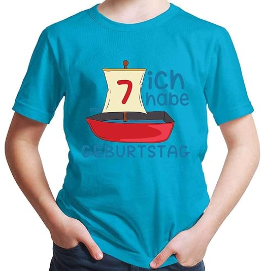 HARIZ Jungen T-Shirt Ich Habe Geburtstag Boot Segel 7 Geburtstag Kinder Geschenkidee Plus Geschenkkarte