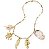BTTLVZC Summer Beach Charms Necklace for Women Gold Fish Conch Seahorse Shell Charms Choker Necklace Trendy Ocean Theme Vacation Jewelry Gifts