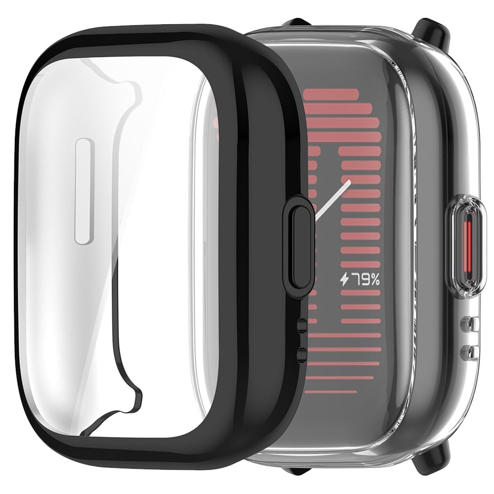 Msiall Case for Amazfit Active: Protective Case with Screen Protector - All-Round Protection, Scratch-Resistant, High Touch Accuracy - Black Transparent