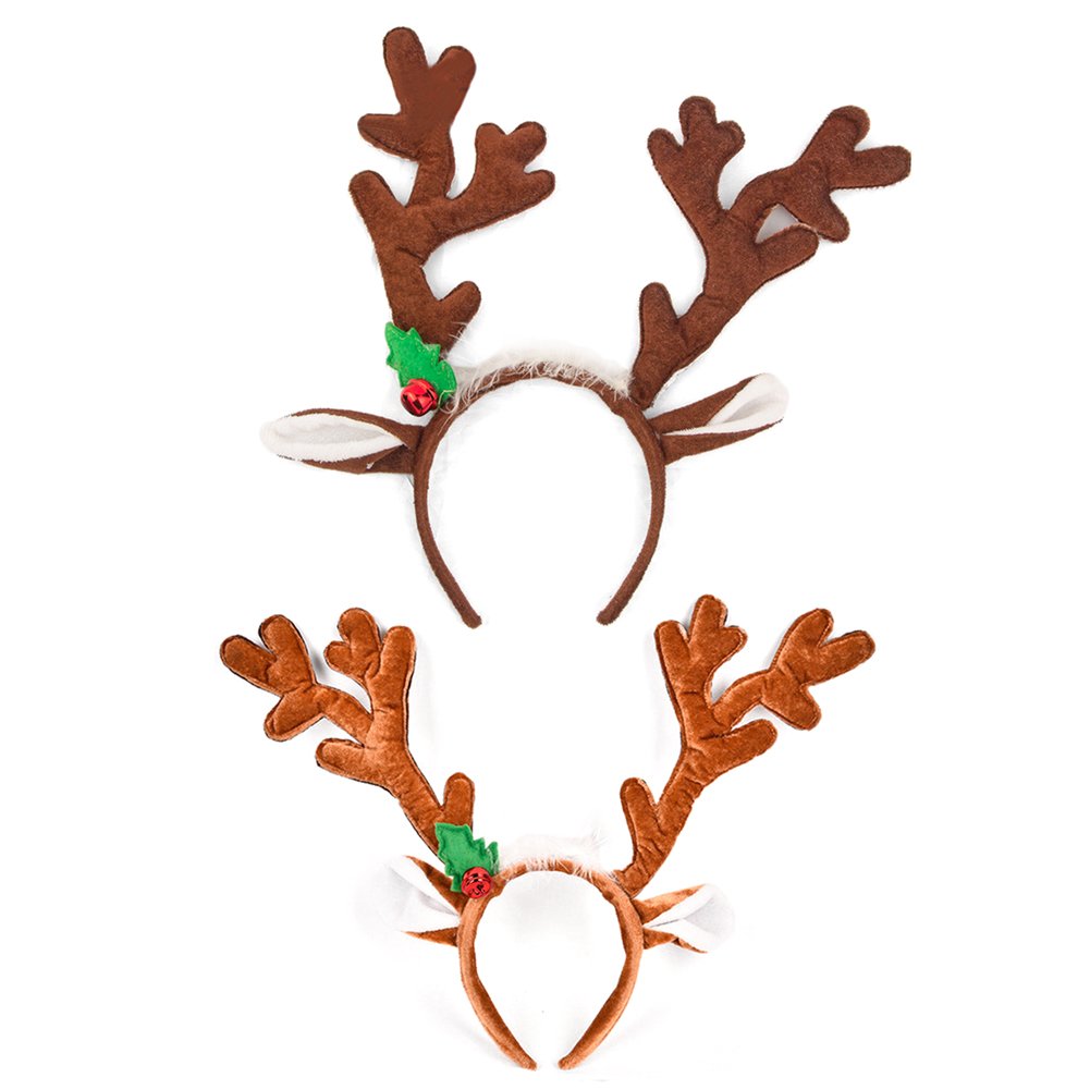 HansGo Reindeer Antlers Headband Christmas Hair Band Hat Red and Green, 2 Pack