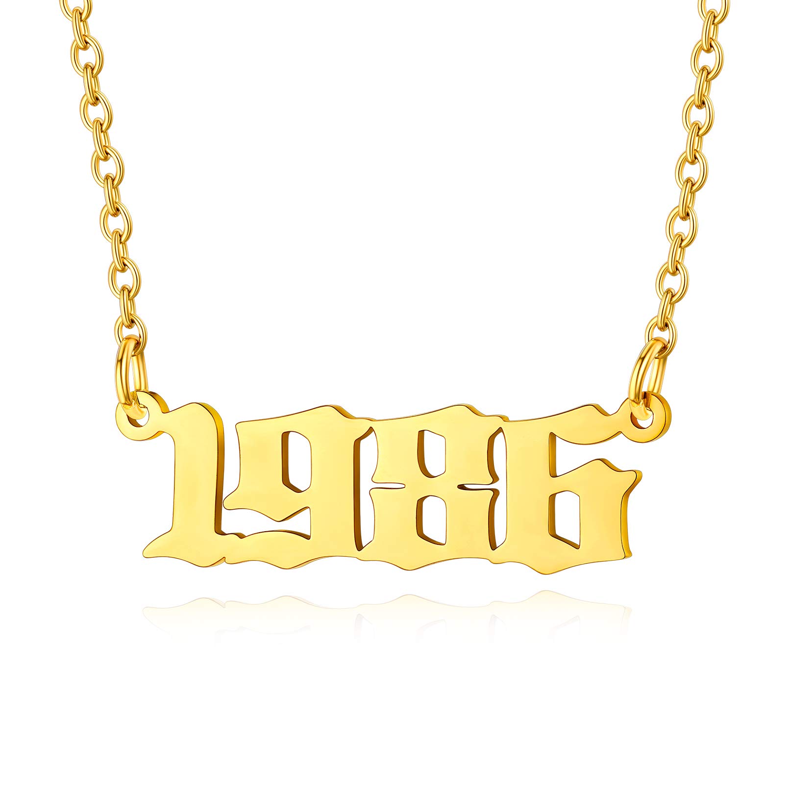 Custom4U 1986 Birthday Necklace for Women Birth Year Necklace Gold Number Choker Necklace for Women