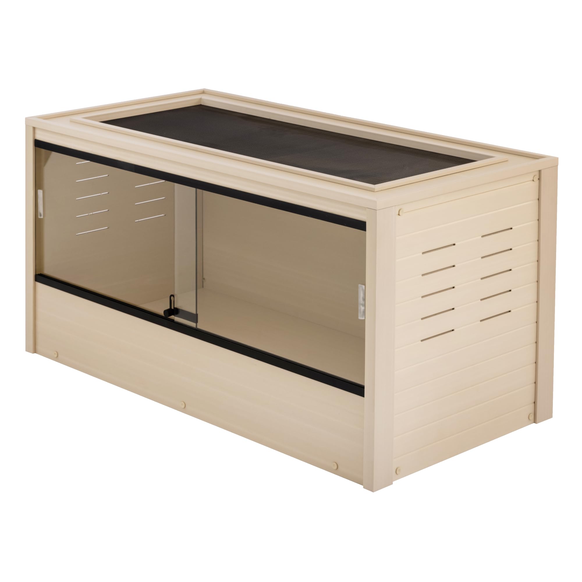 Photo 1 of ***It's used; it's unknown if it's missing parts and if it works 100%.****New Age Pet ECOFLEX 48" Mojave Reptile Lounge -Durable Wood Plastic Composite Habitat with Ventilation, Removable Glass Doors & Lock, Easy Assembly, for Tortoises, Snakes, Iguanas