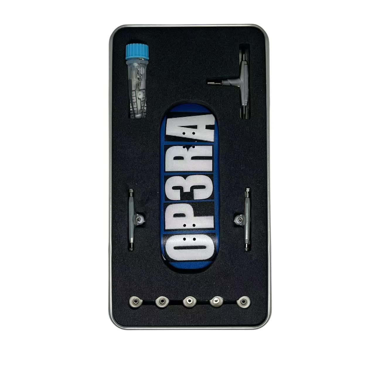 LEEFAI Op3ra Pro Fingerboard Complete 34 * 96mm Maples Wood Deck,UV Printing Graphic-Solid Single Axles Pro Trucks & 5 Urethane Bearing Wheels,-Replace Bushings-Blocks(Blue) Edition