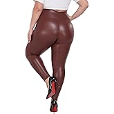 VOGUEMAX Women's Plus Size Faux Leather Leggings High Waisted Pleather Pants Stretchy Sexy PU Tights for Women