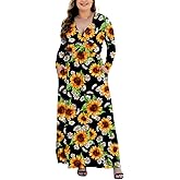 HAOMEILI Women's L-5XL Long Sleeve V-Neck Plus Size Maxi Dresses with Pockets