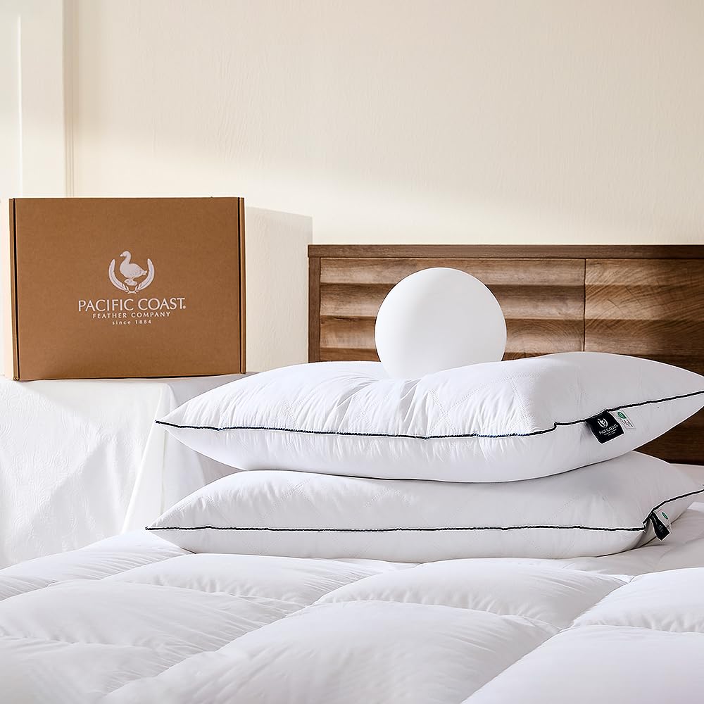 Photo 1 of Pacific Coast Pillows Queen Size Set of 2, Goose Feather Down Pillow for Sleeping, Classic Diamond Pattern Hotel Pillow for Side Sleepers and Back Sleepers