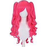 Maingua Cosplay Long Curly Purple Pony Costume Wig with Bangs Dark Purple Anime Cosplay Wigs for Women Halloween Party (Pink)