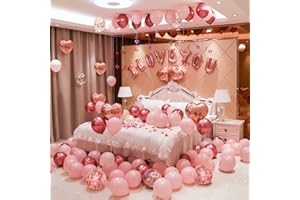 CAKKA Valentines Day Balloons Kit, 101 Pack Rose Gold Pink Heart Balloons with Rose Petals, I Love You Balloons for Anniversary Mothers Day Wedding Romantic Decorations Special Night