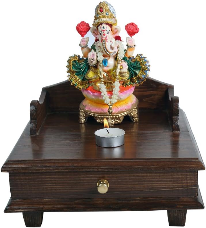 PINE KRAFTS Wooden Mandir Chauki with Drawer (Caramel Brown)