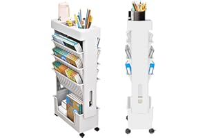 NIKONIKO Rolling Bookshelf Cart - Utility Organizer White Bookshelves for Kids Children Students Study in Bedroom Living Room