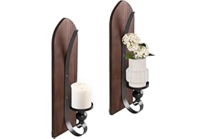 CEDARLUX Wall Candle Sconces Set of Two, Brown Wall Mounted Metal and Wooden Wall Candle Holders, Farmhouse Candle Sconces for Bedroom, Fireplace