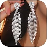 Rhinestone Earrings Prom Earrings for Women Sparkly Long Tassel Chandelier Drop Statement Earring Jewerly Gifts Wedding Party Prom Dresses Accessories