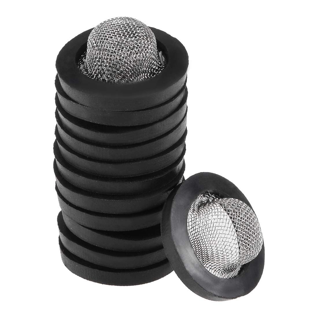 sourcing map Rubber Flat Washers 19mm OD 13mm ID 3mm Thickness with Stainless Steel Inlet Filter, for Faucet Pipe Water Hose, Pack of 12