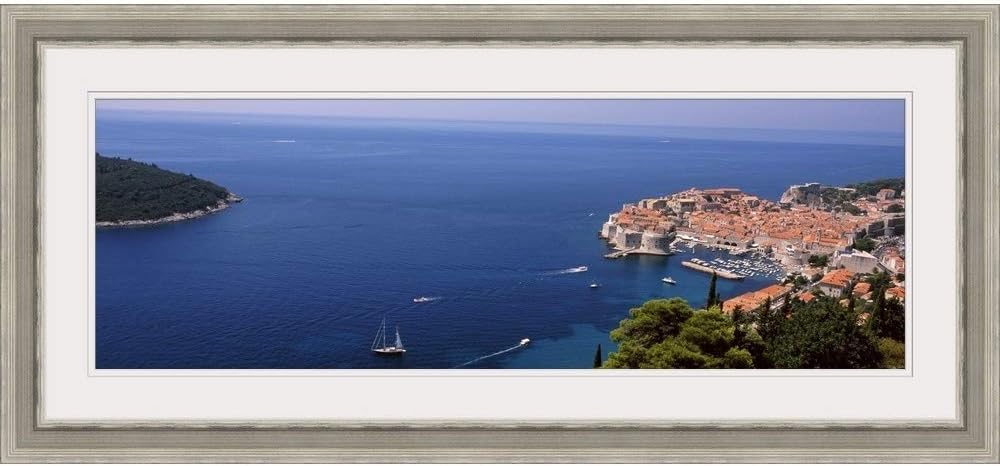GREATBIGCANVAS Buildings at The Waterfront, Dubrovnik, Dalmatia, Croatia Silver Framed Wall Art Print, 36"x12".