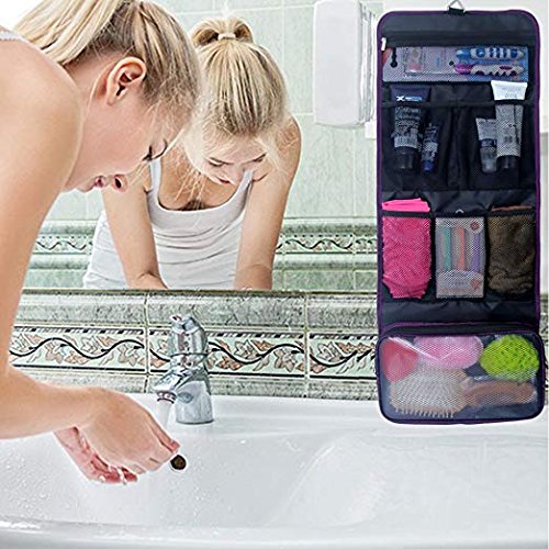 Travel Hanging Toiletry Bag Travel Kit Organizer Cosmetic Makeup Waterproof Wash Bag for Women Girls Travel Case for Bathroom Shower (Purple)