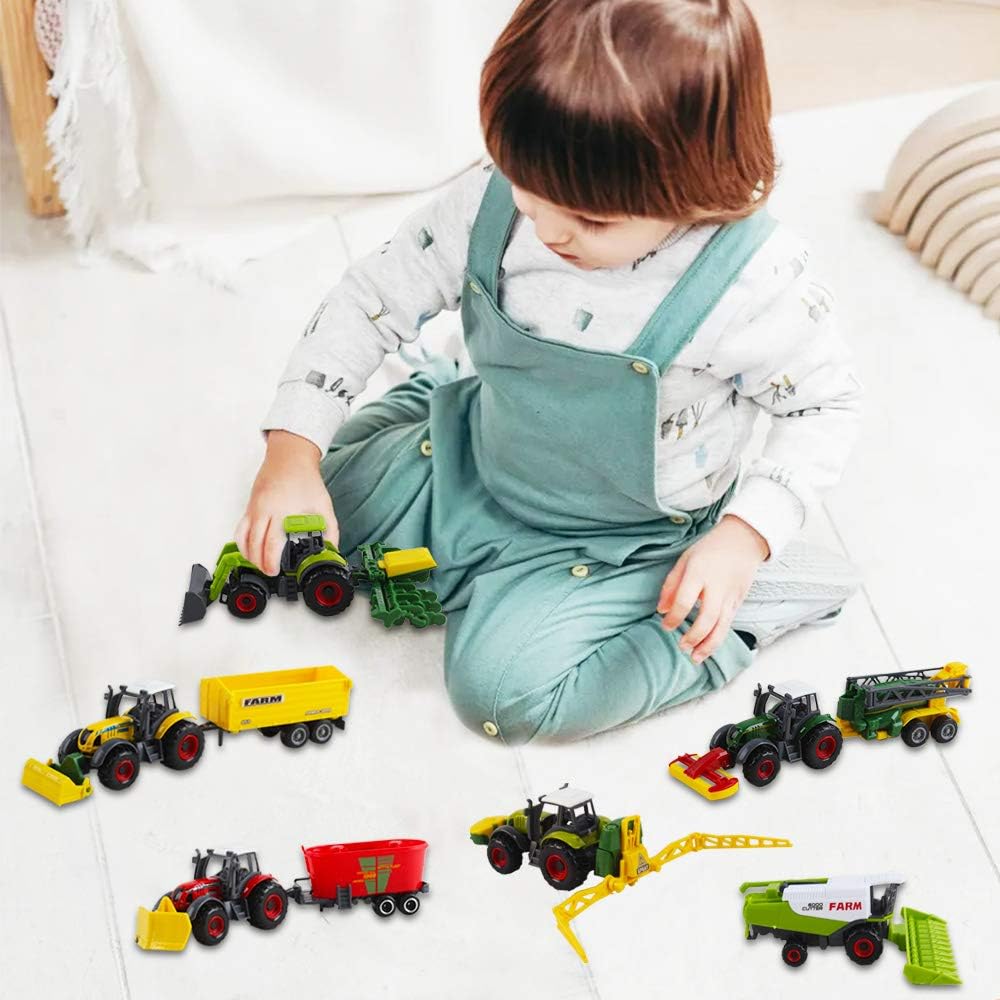deAO Farm Tractor Toy, Farm Vehicle, Toy Farm Sets for 3+ Year Old Diecast Car, Harvester, Trailer, Cropcutter, Cow - Image 3