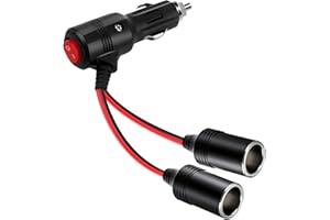 Herfair Car Cigarette Lighter Splitter,2-Socket Cigarette Lighter Adapter Extension Plug Cord Power Charger Port for DC 12V 24V Car Vehicle 2-Way Splitter Y on/Off Switch (1 to 2)