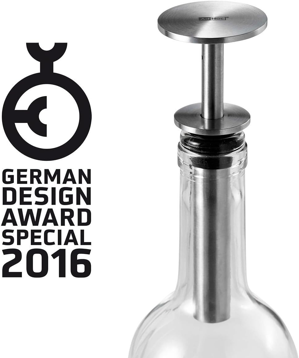 AdHoc Champ Wine Stopper Vacuum Pump, Wine Saver Oxidation Prevention, Wine Saver, Stainless Steel/Silicone - Image 4