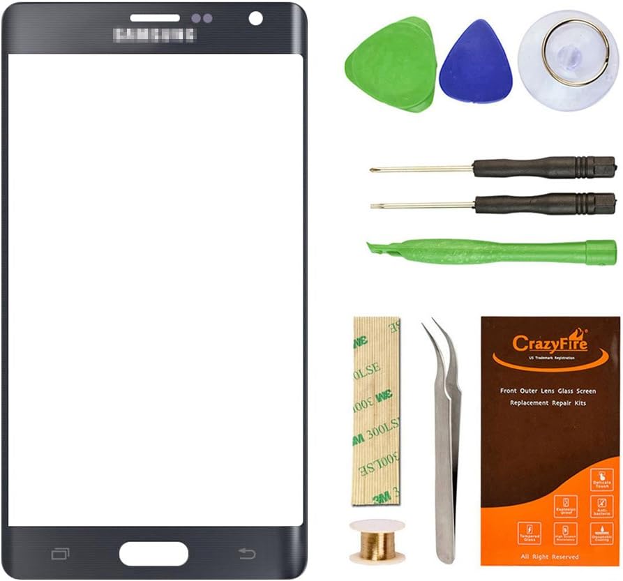 Front Outer Lens Glass Screen for Samsung Galaxy Note 4 Edge N915A N915G N915P N915T N915V,CrazyFire Glass Lens Replacement Repair Kit for Samsung Galaxy Note 4 Edge(Black)