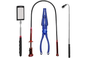 ENBAR Telescopic Inspection Mirror with LED Light, Claw-Type Flexible Pick-up with LED Light, Telescopic Pick-up with LED Light, Nail Pliers, Family Essential Tool Set (Model-002)
