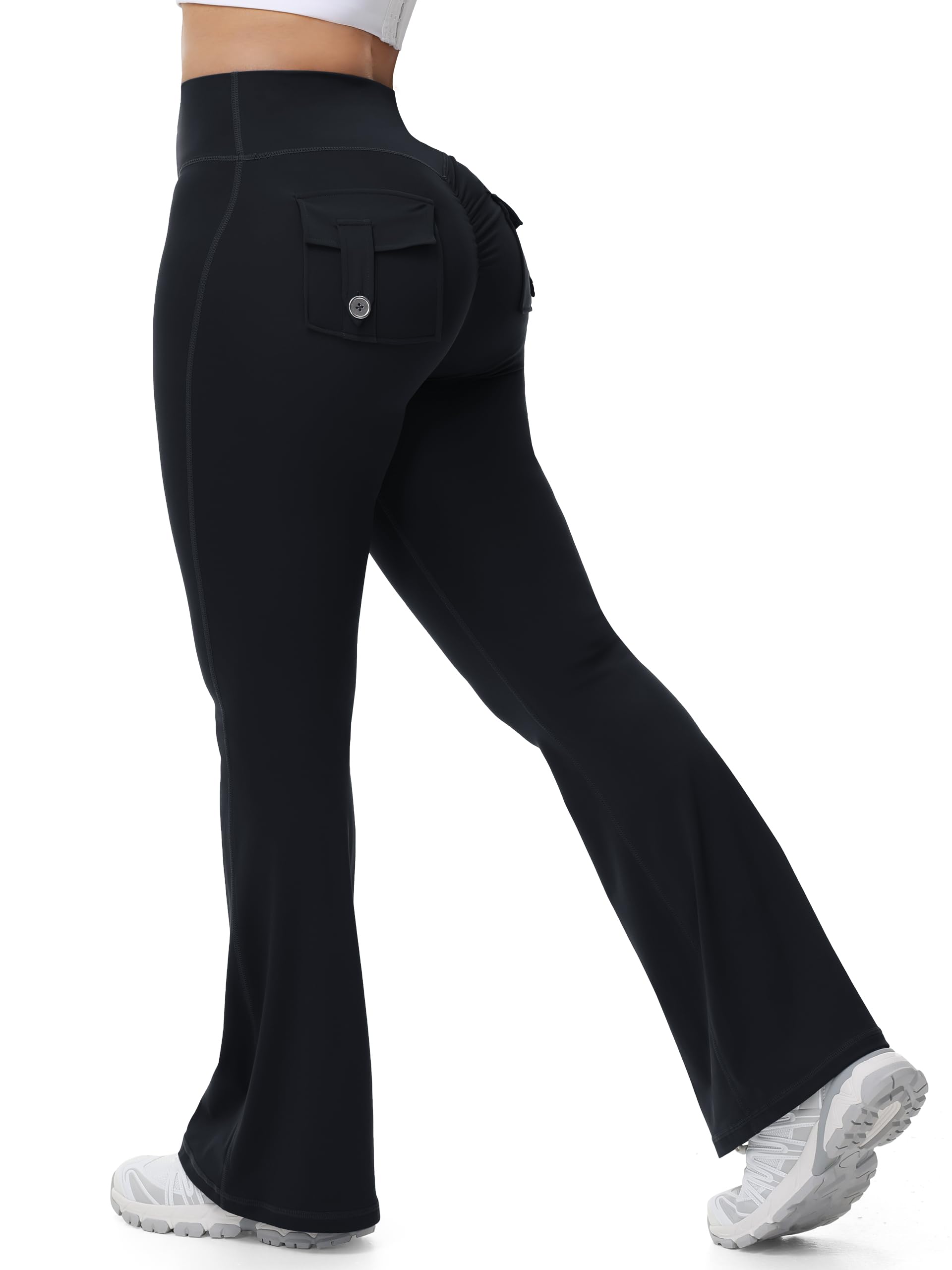 Photo 1 of Tapata Flare Leggings for Women 30" Regular Inseam Butt Lift Yoga Pants with Pockets Gym Scrunch Workout, Black, XL