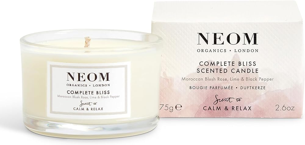 Neom Complete Bliss Travel Candle Blush Rose Lime Black Pepper 75g