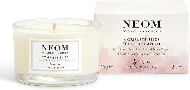 Neom Complete Bliss Travel Candle Blush Rose Lime Black Pepper 75g