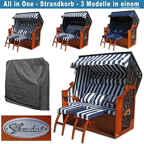 XINRO® Strandkorb XXXL Ostsee blau - schwarz - gestreift kaufen # inkl. Schutzhülle # wechselbare Bezüge – Bild 3
