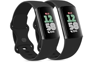 [2-PACK]Silicone Bands for Fitbit Charge 6 / Charge 5 Bands Women Men, Soft Waterproof Sport Replacement Bracelet Strap for F