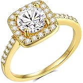 MDFUN Halo Ring 18K Yellow Gold Plated Cubic Zirconia Promise Engagement Promise Eternity Ring for Women Size 5-10