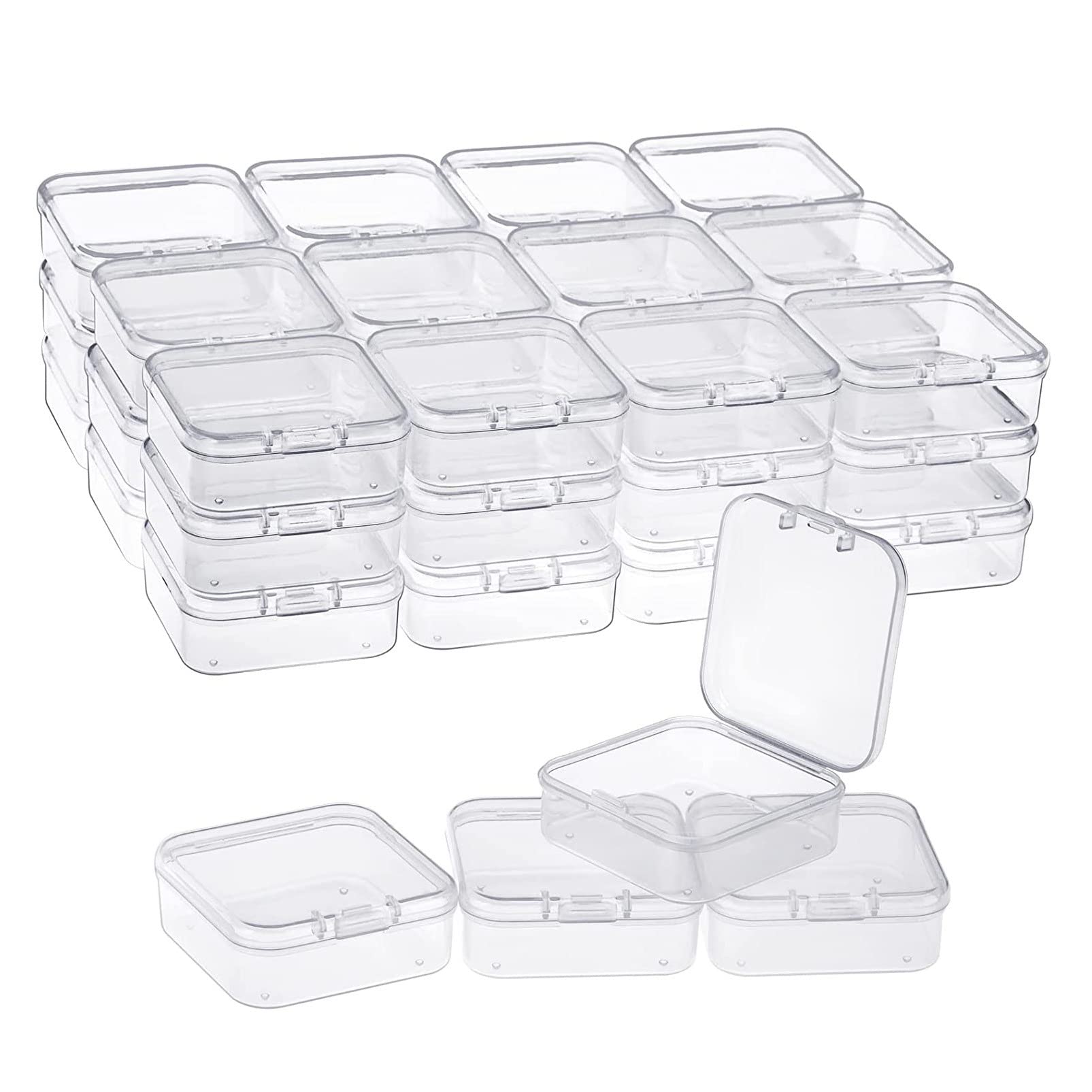 KJKVIVH 40 Pack Pack Clear Plastic Beads Storage Containers Box with Hinged Lid for Small Items, Diamond, Beads (2.2X2.2X0.79In)