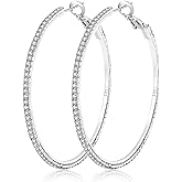 925 Sterling Silver Earrings Large Rhinestone Hoop Earrings Big Cubic Zirconia Hoop Earrings Thin Rhinestones Round Hoop Earrings for Women 20/30/40/50/60/70mm Sparkly Hoops With Crystals for Womens