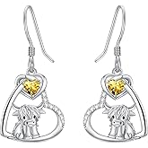 Flpruy Birthstone Highland Cow Earrings 925 Sterling Silver Scotland Cow Dangle Drop Earrings Western Jewelry Gifts for Women Mom Cow Lover